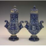 Pair of Rhenish Westerwald salt-glazed stoneware vases and covers