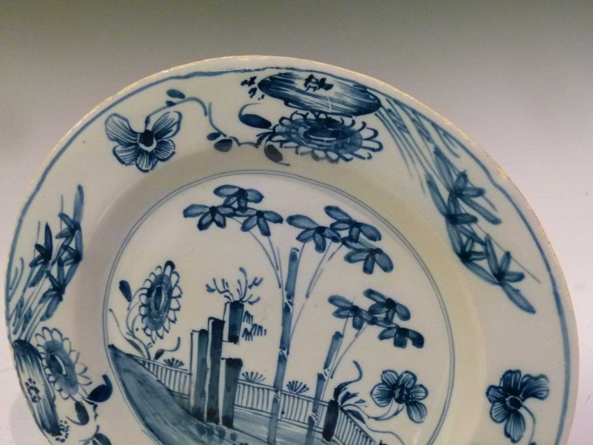 Four 18th Century English delft plates - Image 10 of 19