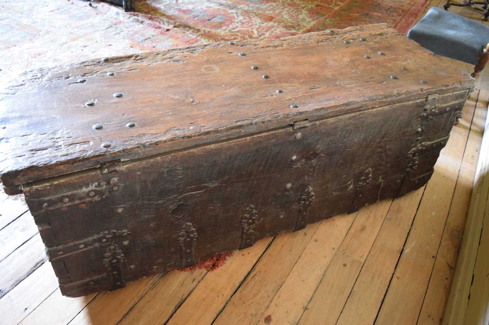 16th Century boarded pine and iron-bound chest - Image 13 of 16