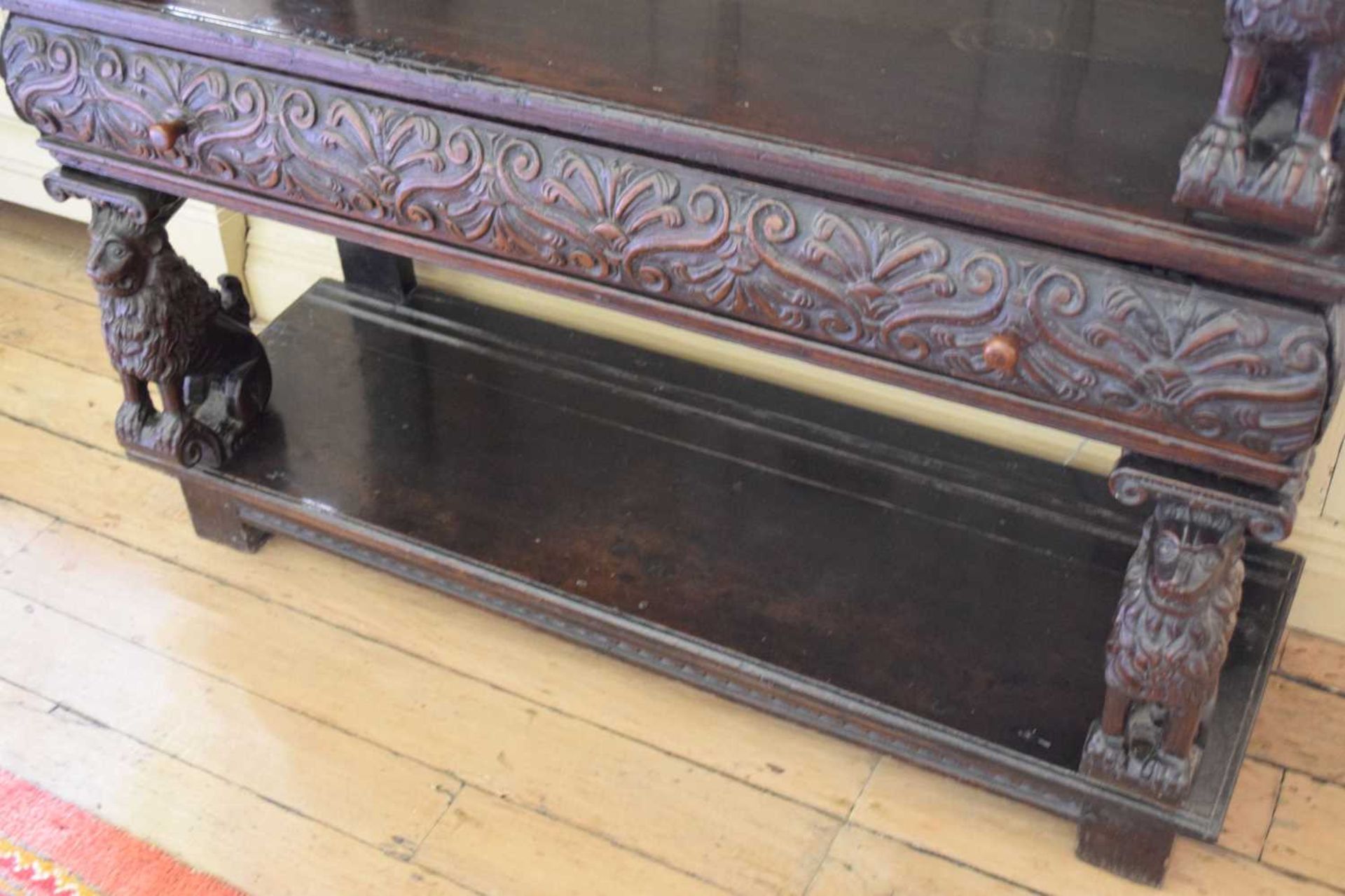 Charles I carved oak three-tier open ‘court cupboard’ or buffet - Image 9 of 17