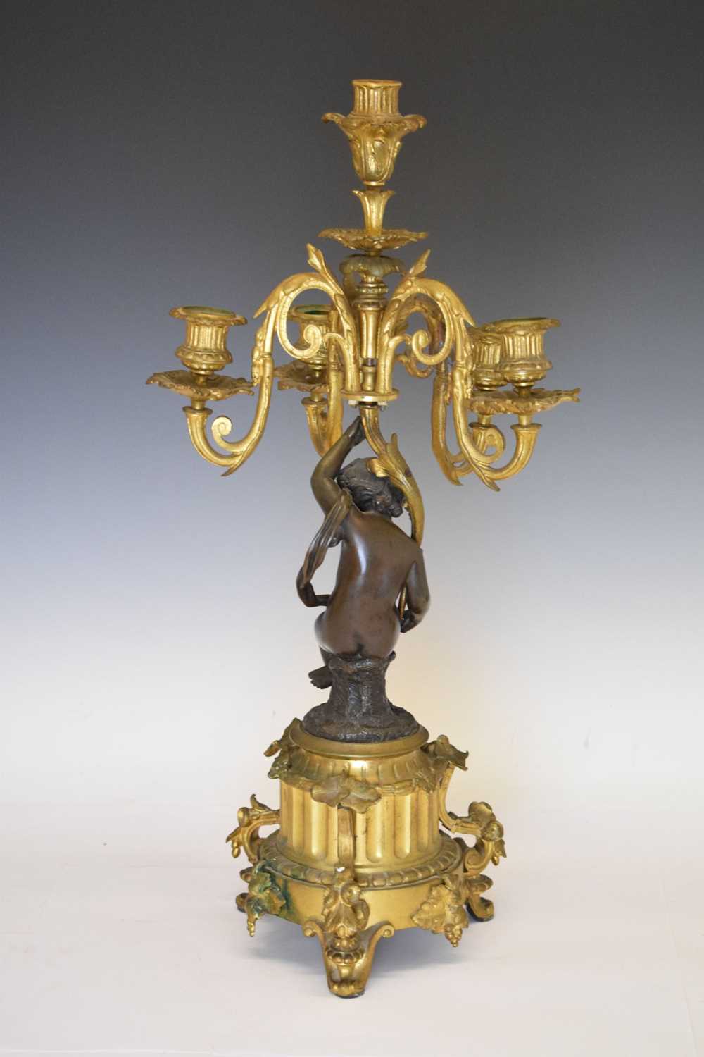 Pair mid 19th Century French patinated bronze and ormolu figural candlesticks - Image 11 of 15