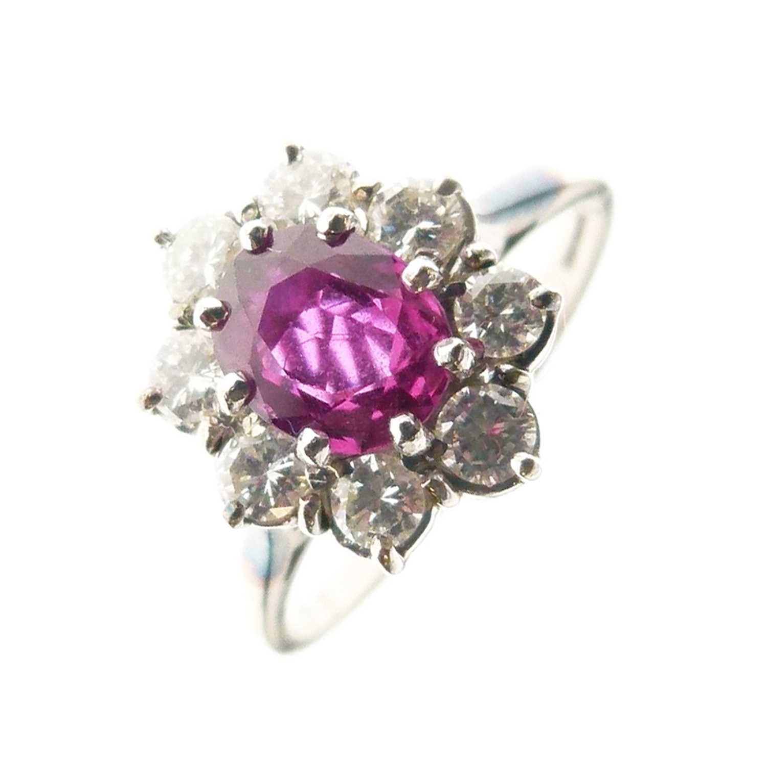 Ruby and diamond 18ct white gold cluster ring