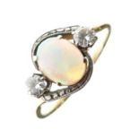 Opal and diamond three-stone ring