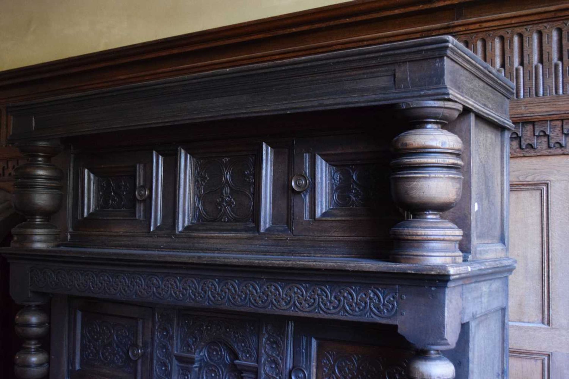 Early 17th Century English carved oak three-tier ‘court’ cupboard - Image 11 of 28