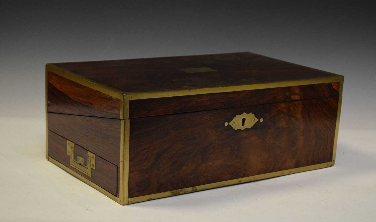 19th Century rosewood and brass bound writing slope