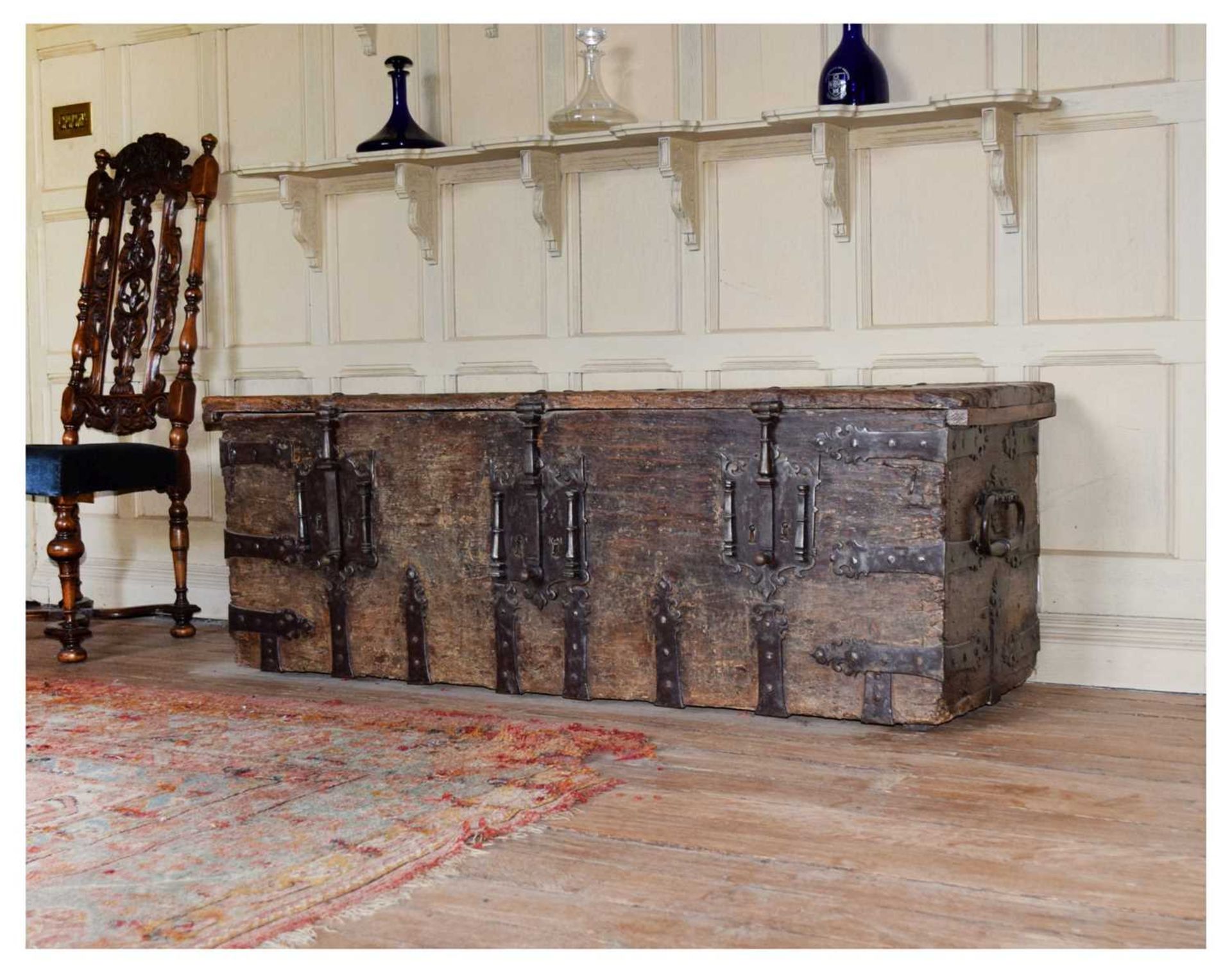 16th Century boarded pine and iron-bound chest