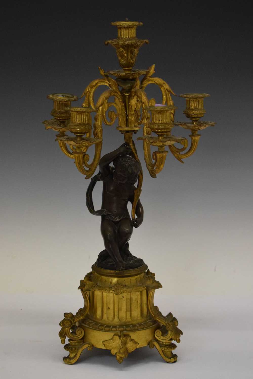 Pair mid 19th Century French patinated bronze and ormolu figural candlesticks - Image 5 of 15