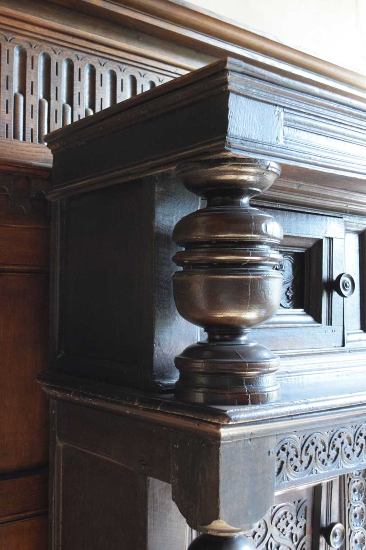 Early 17th Century English carved oak three-tier ‘court’ cupboard - Image 14 of 28