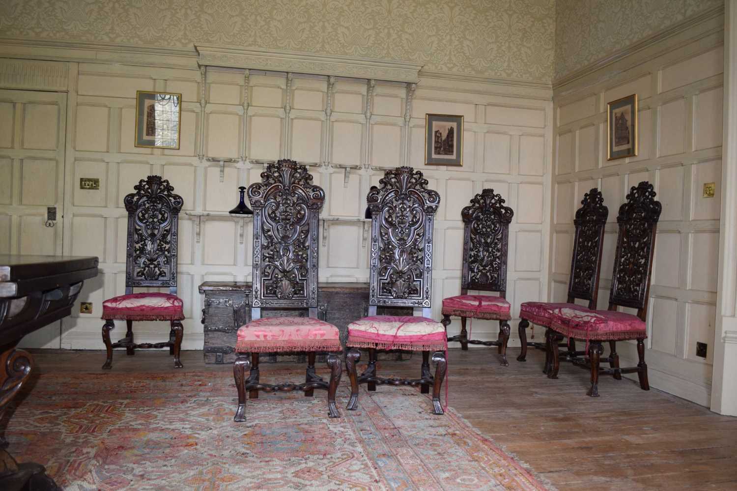 Set of six late 17th Century and later walnut high back dining chairs - Image 8 of 27