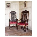 Pair of late 17th Century walnut open armchairs