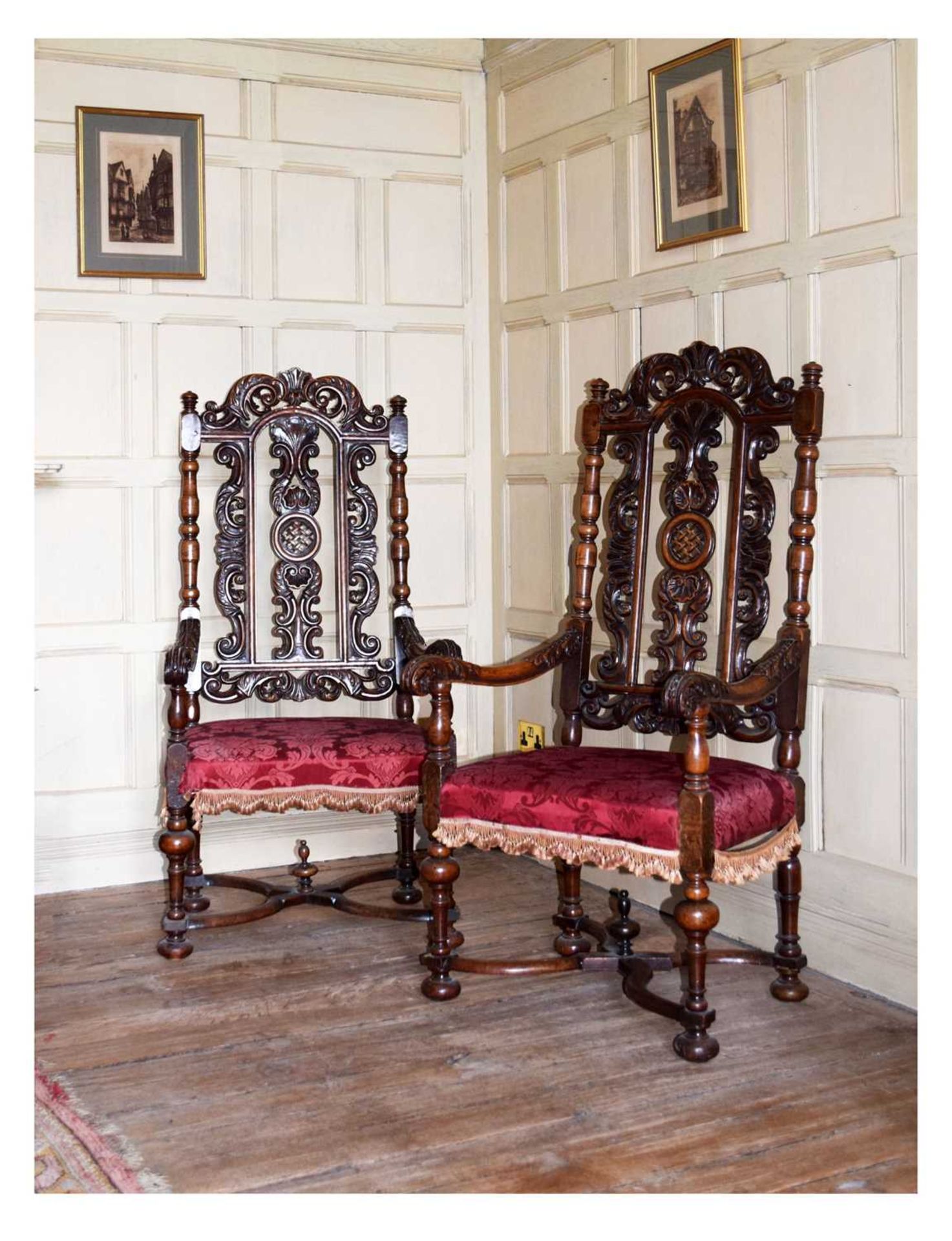 Pair of late 17th Century walnut open armchairs
