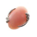 Diamond and pink hardstone ring