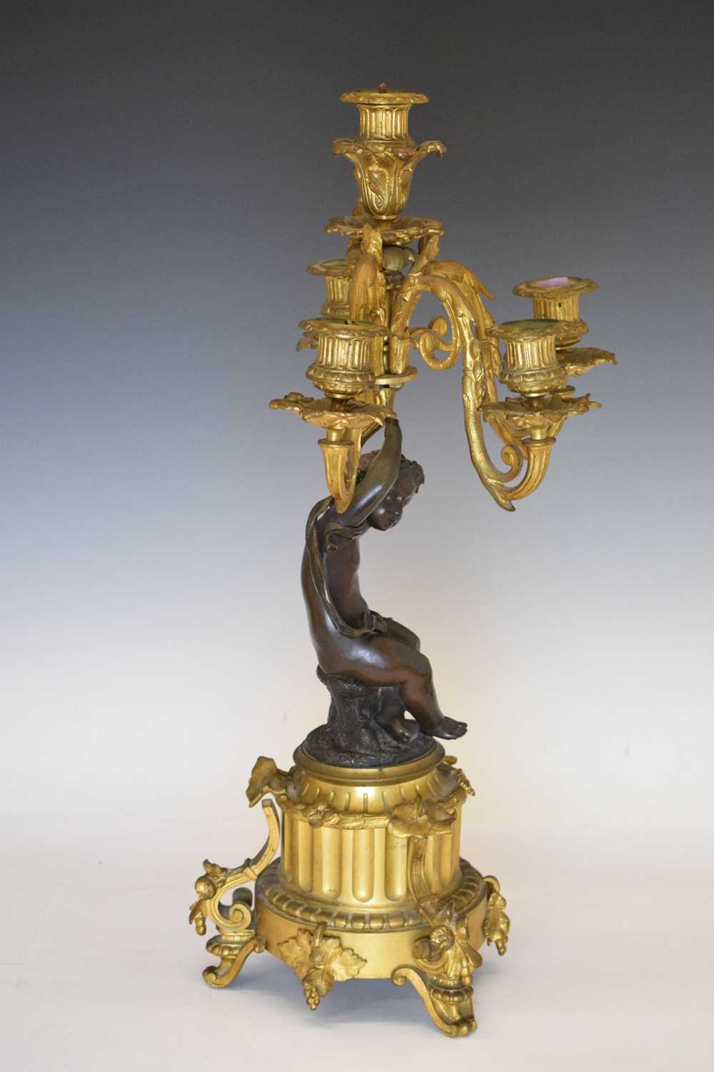 Pair mid 19th Century French patinated bronze and ormolu figural candlesticks - Image 3 of 15