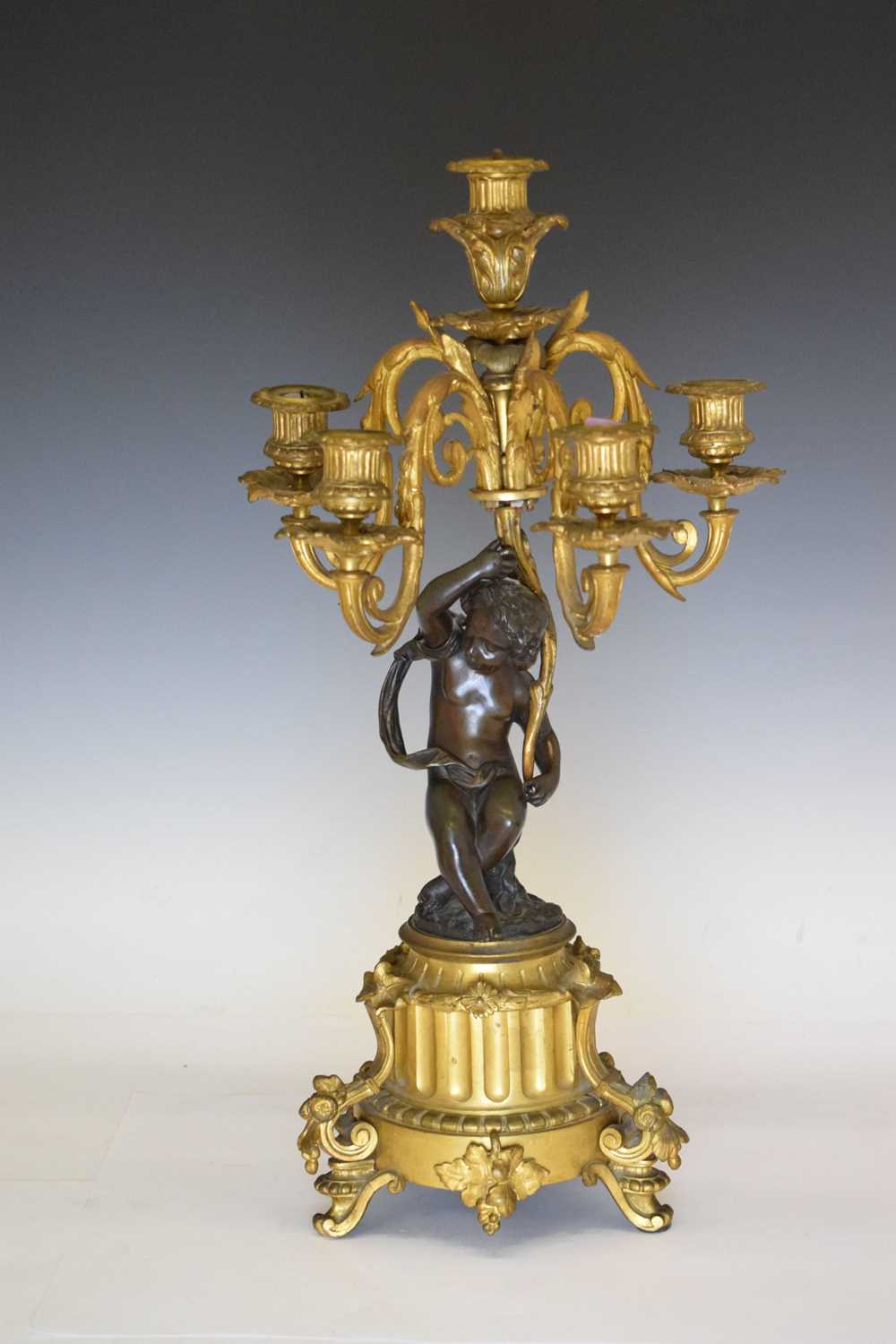 Pair mid 19th Century French patinated bronze and ormolu figural candlesticks - Image 4 of 15