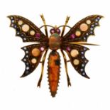 Multi-gem butterfly brooch