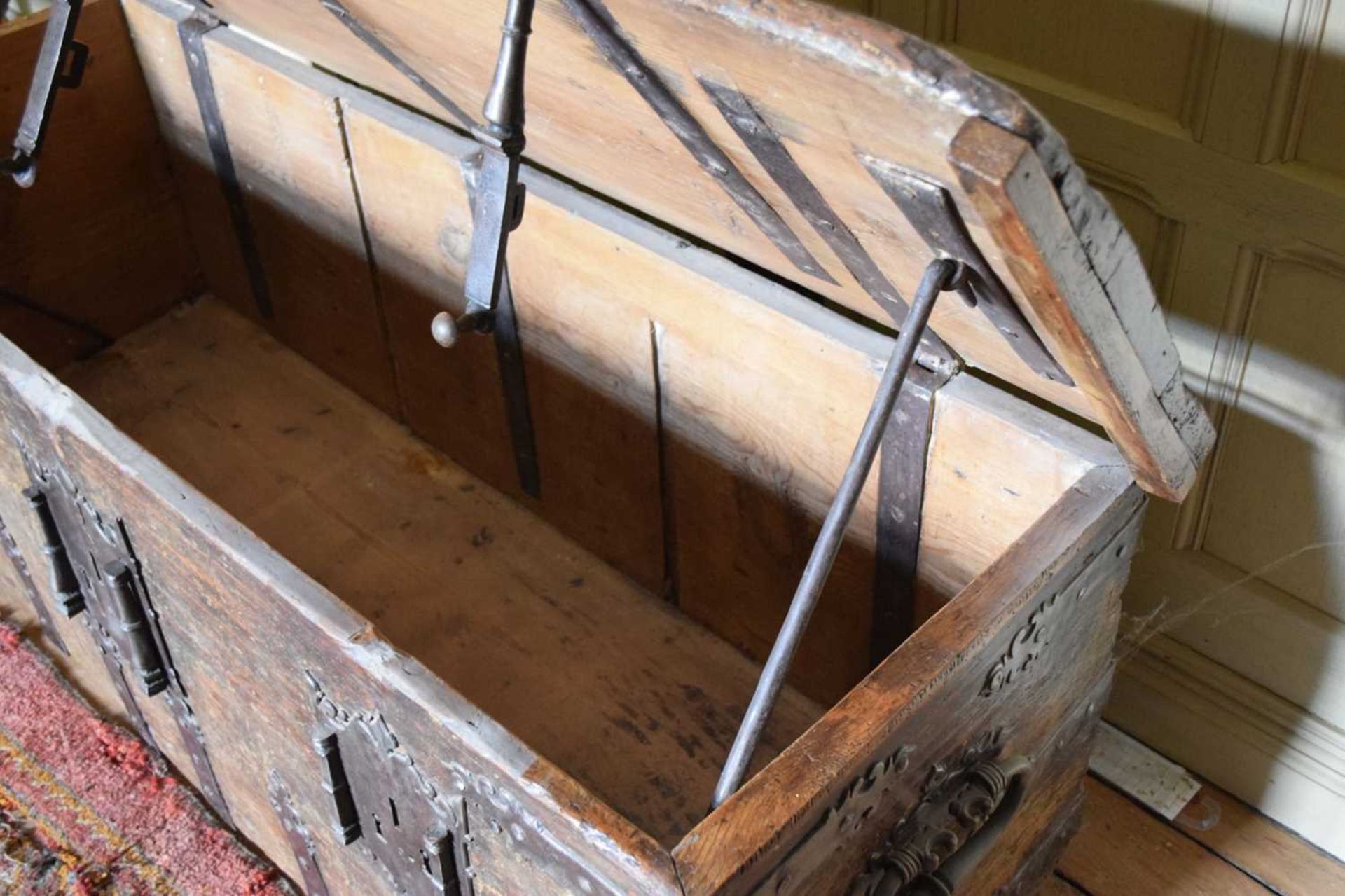 16th Century boarded pine and iron-bound chest - Image 9 of 16