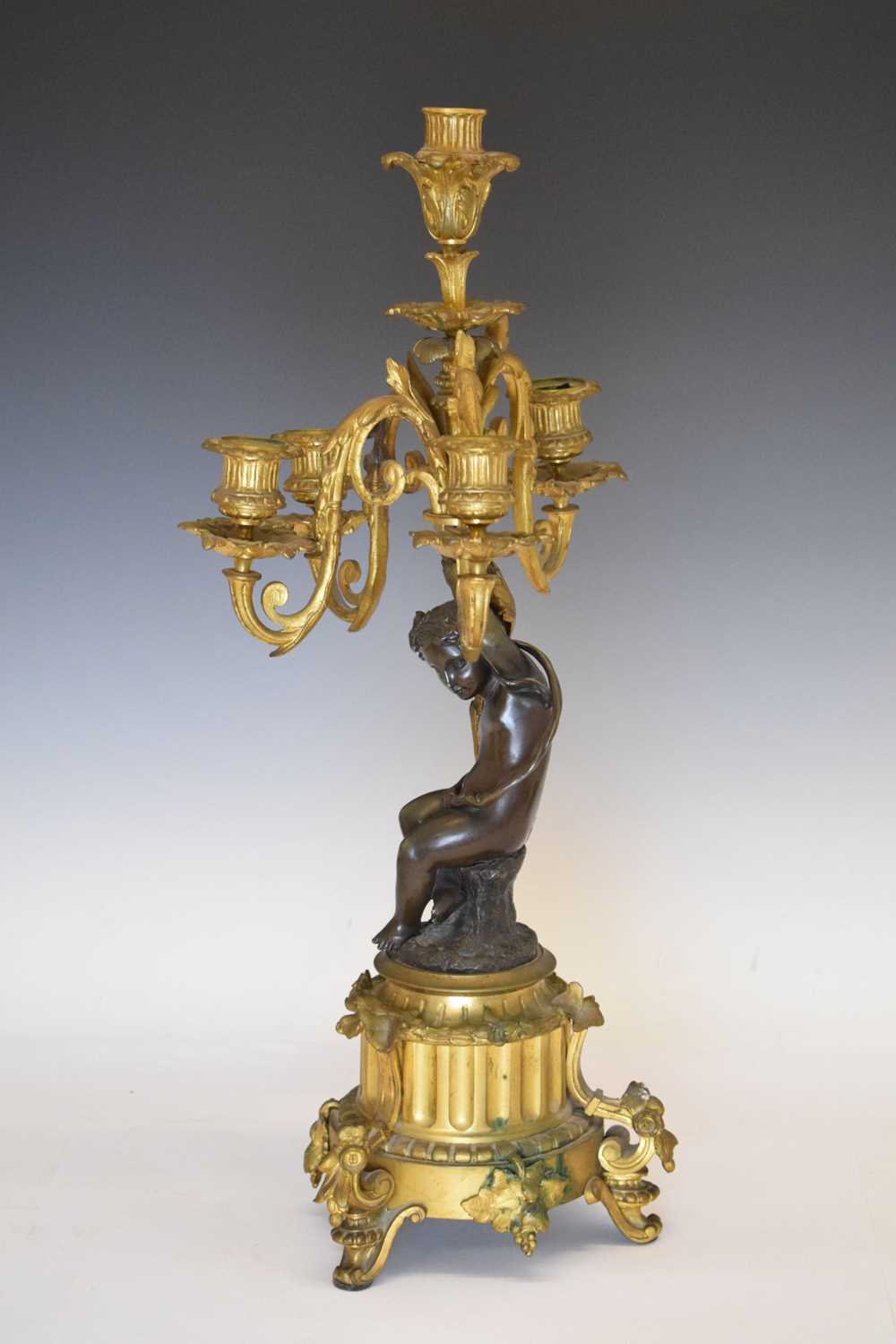 Pair mid 19th Century French patinated bronze and ormolu figural candlesticks - Image 6 of 15