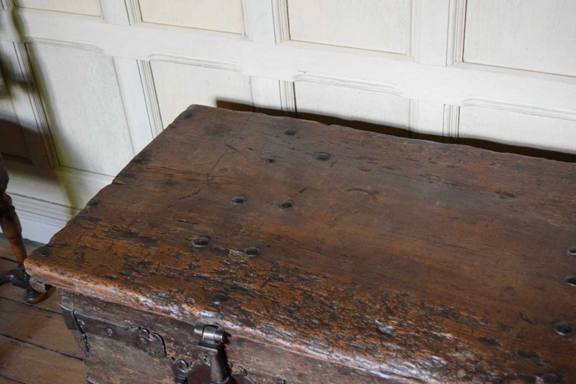 16th Century boarded pine and iron-bound chest - Image 6 of 16