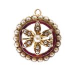 Seed pearl and enamel pendant brooch, circa 1900