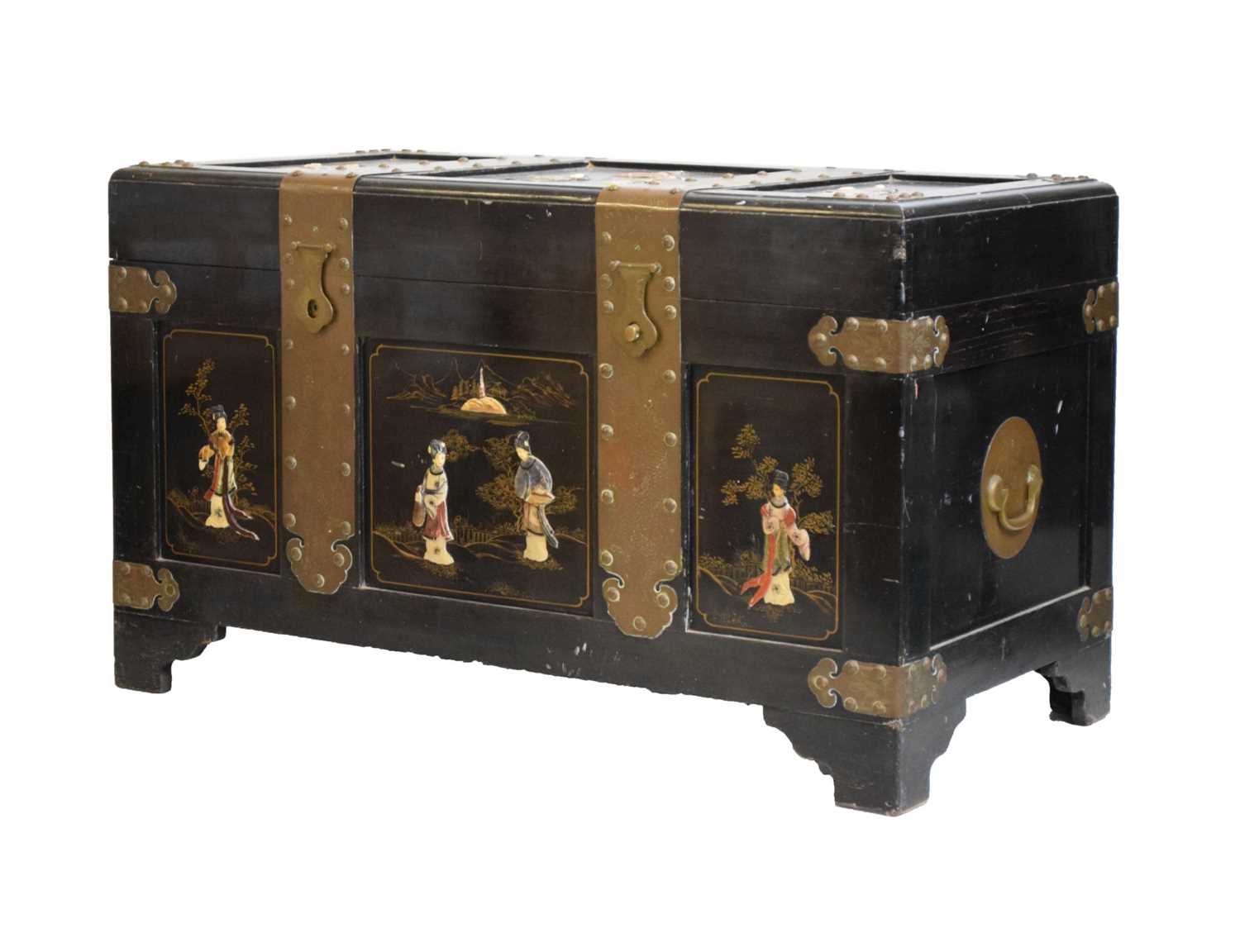 Early 20th Century lacquer and inlaid trunk