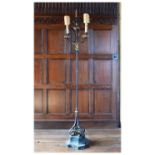 Gilt metal two-light standard lamp