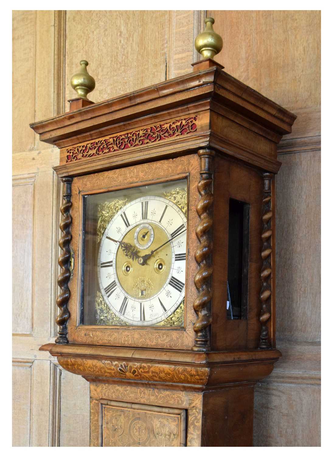 John Norcot, London – Fine walnut and seaweed marquetry eight-day brass dial longcase clock