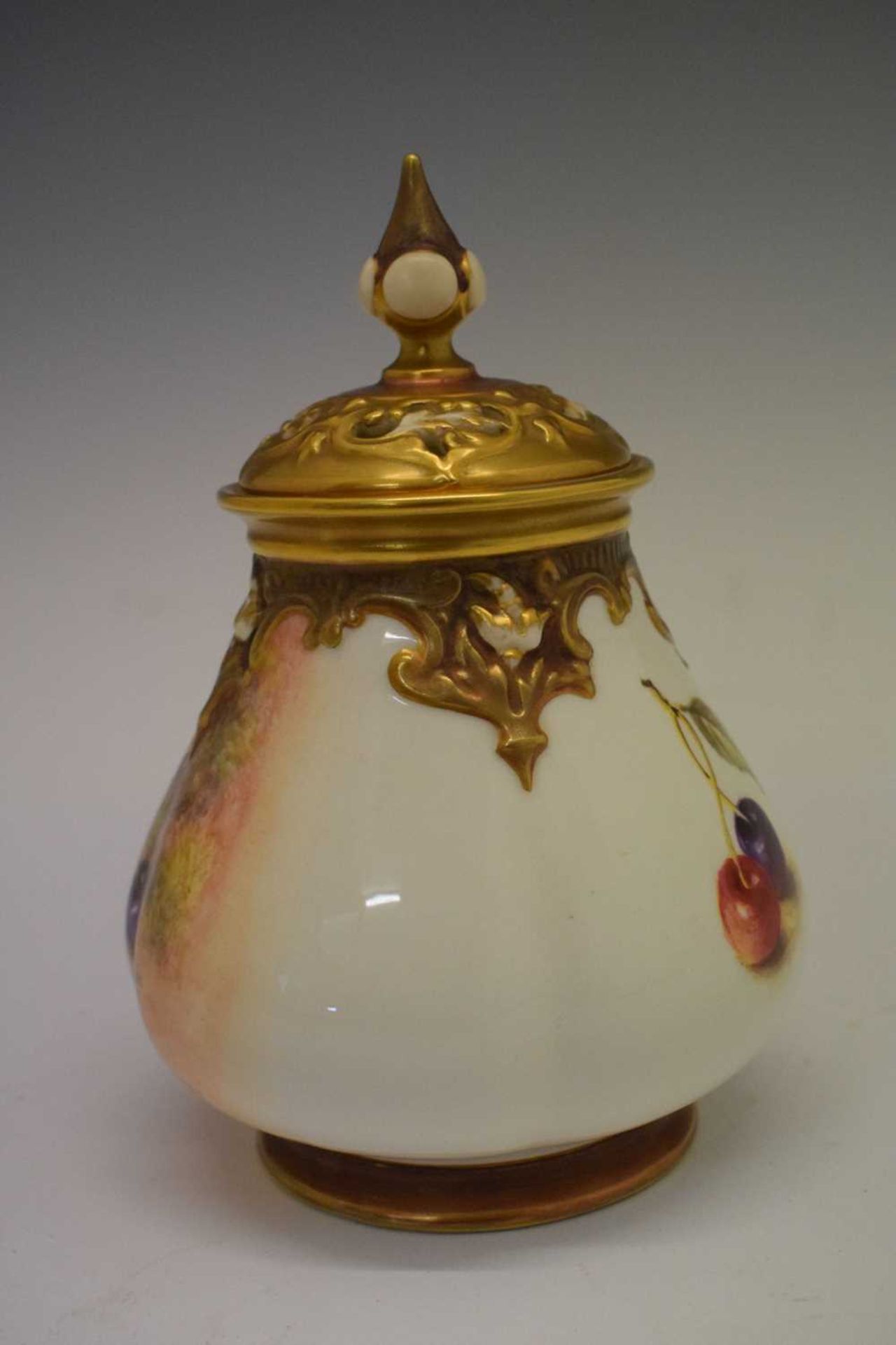 Royal Worcester fruit decorated pot pourri vase and dish - Image 11 of 13