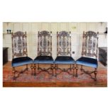 Set of four walnut and beech high-back dining chairs