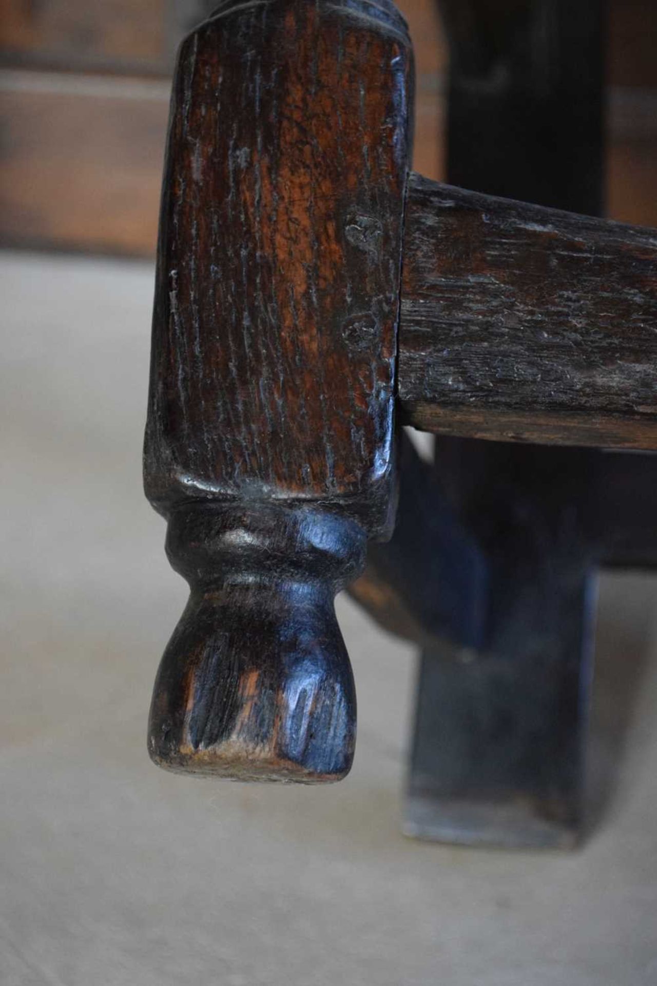 Charles II oak panel-back open armchair - Image 18 of 21