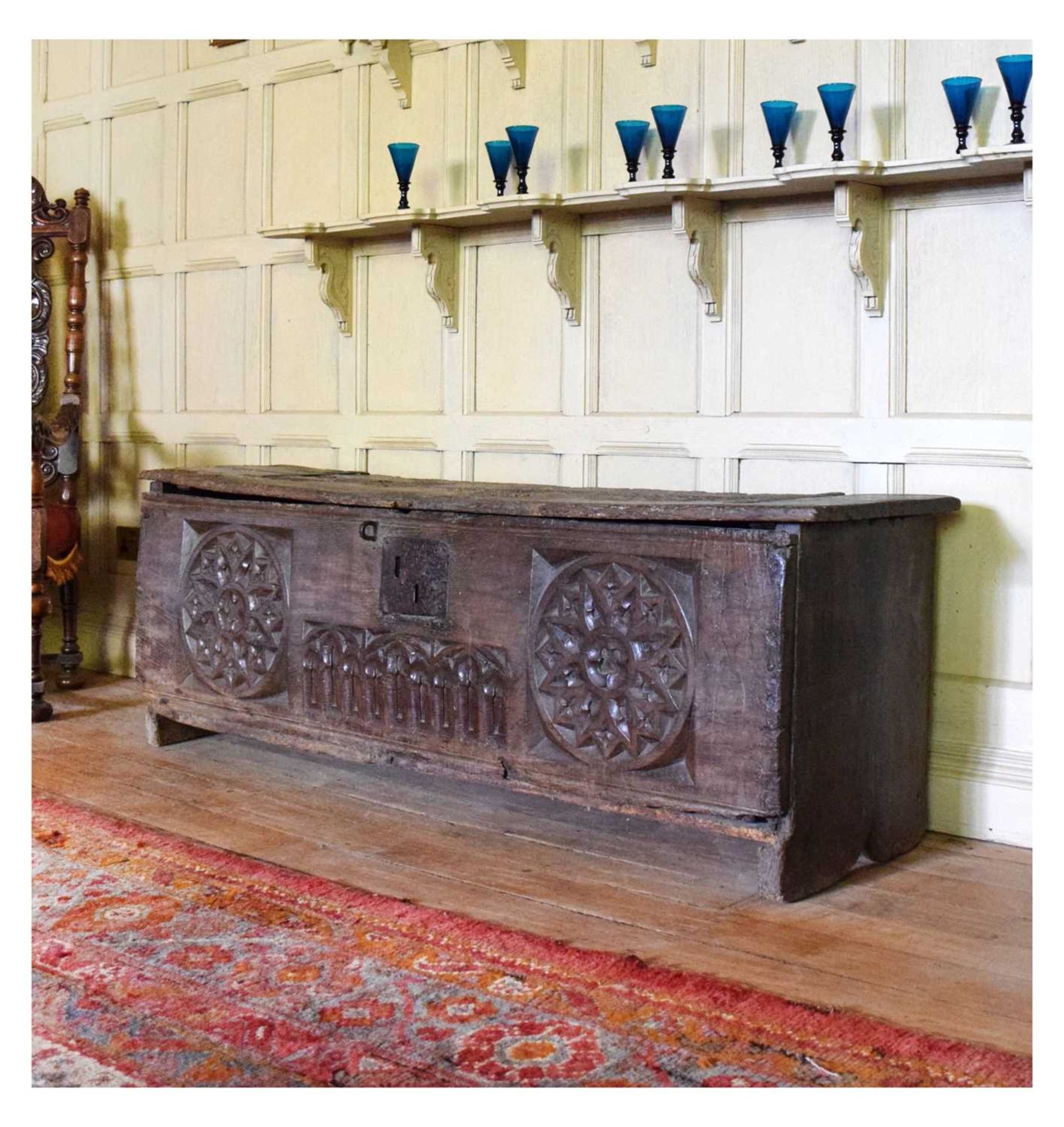 Impressive oak boarded chest, circa 1500