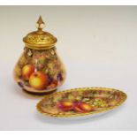 Royal Worcester fruit decorated pot pourri vase and dish