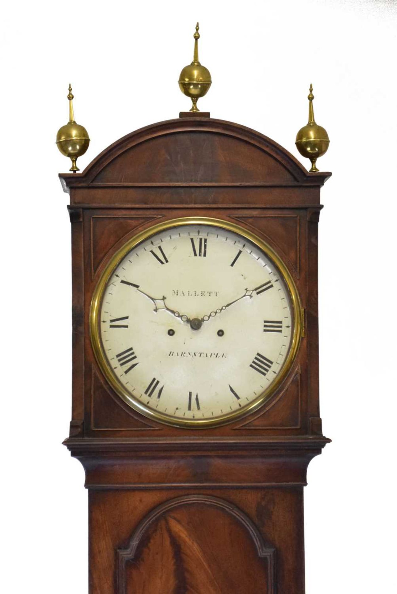 Early 19th Century mahogany cased 8-day painted dial longcase clock, Mallett, Barnstaple