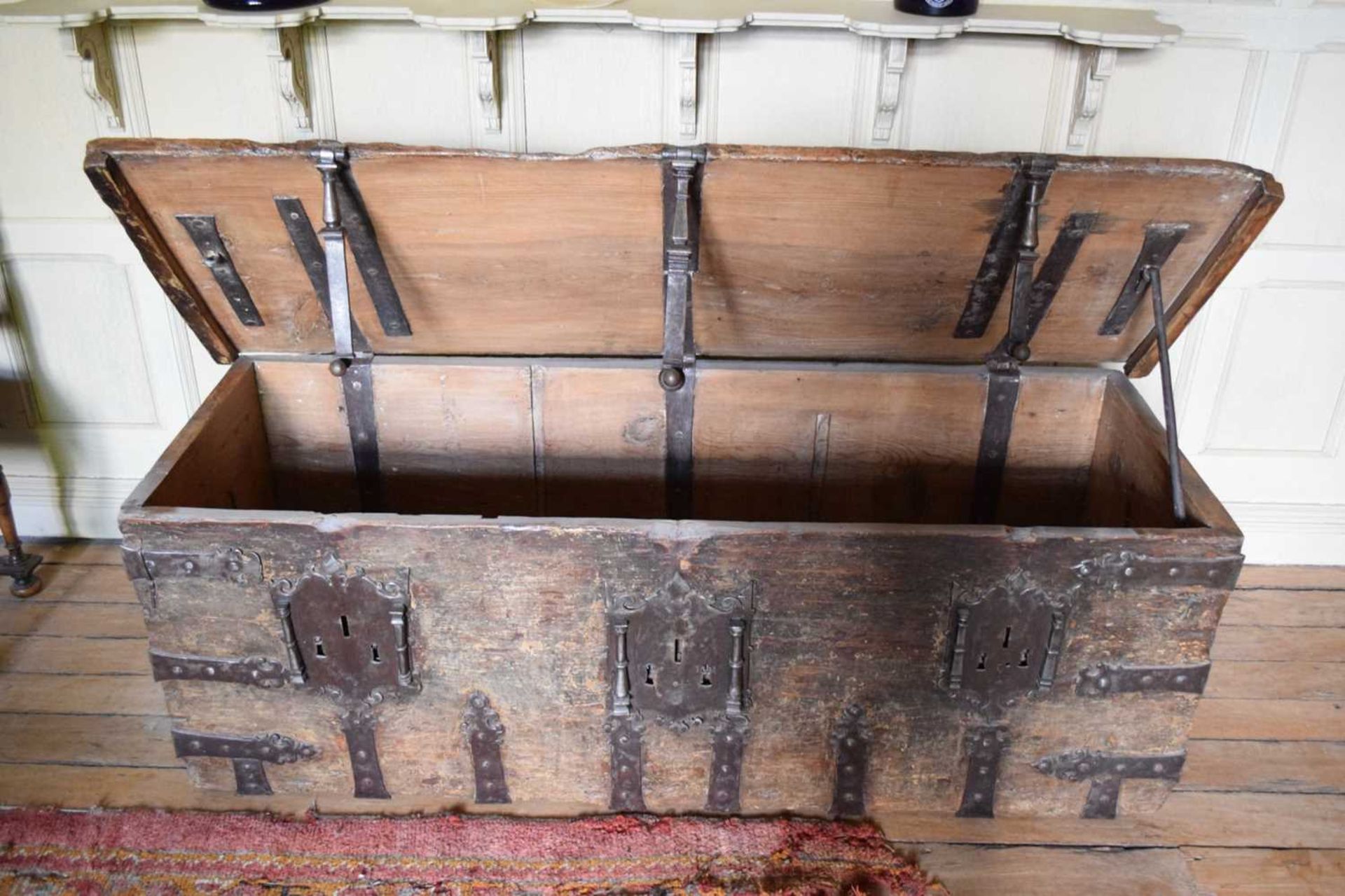 16th Century boarded pine and iron-bound chest - Image 8 of 16