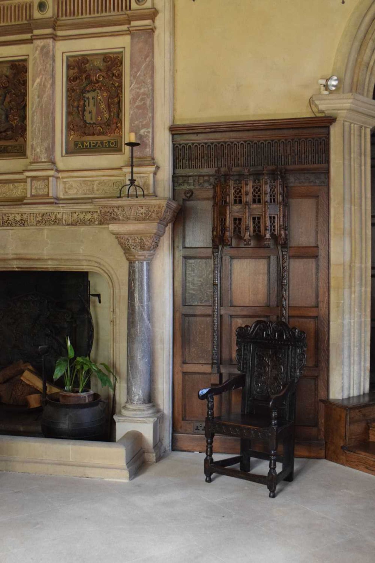Charles II oak panel-back open armchair - Image 21 of 21
