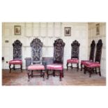 Set of six late 17th Century and later walnut high back dining chairs