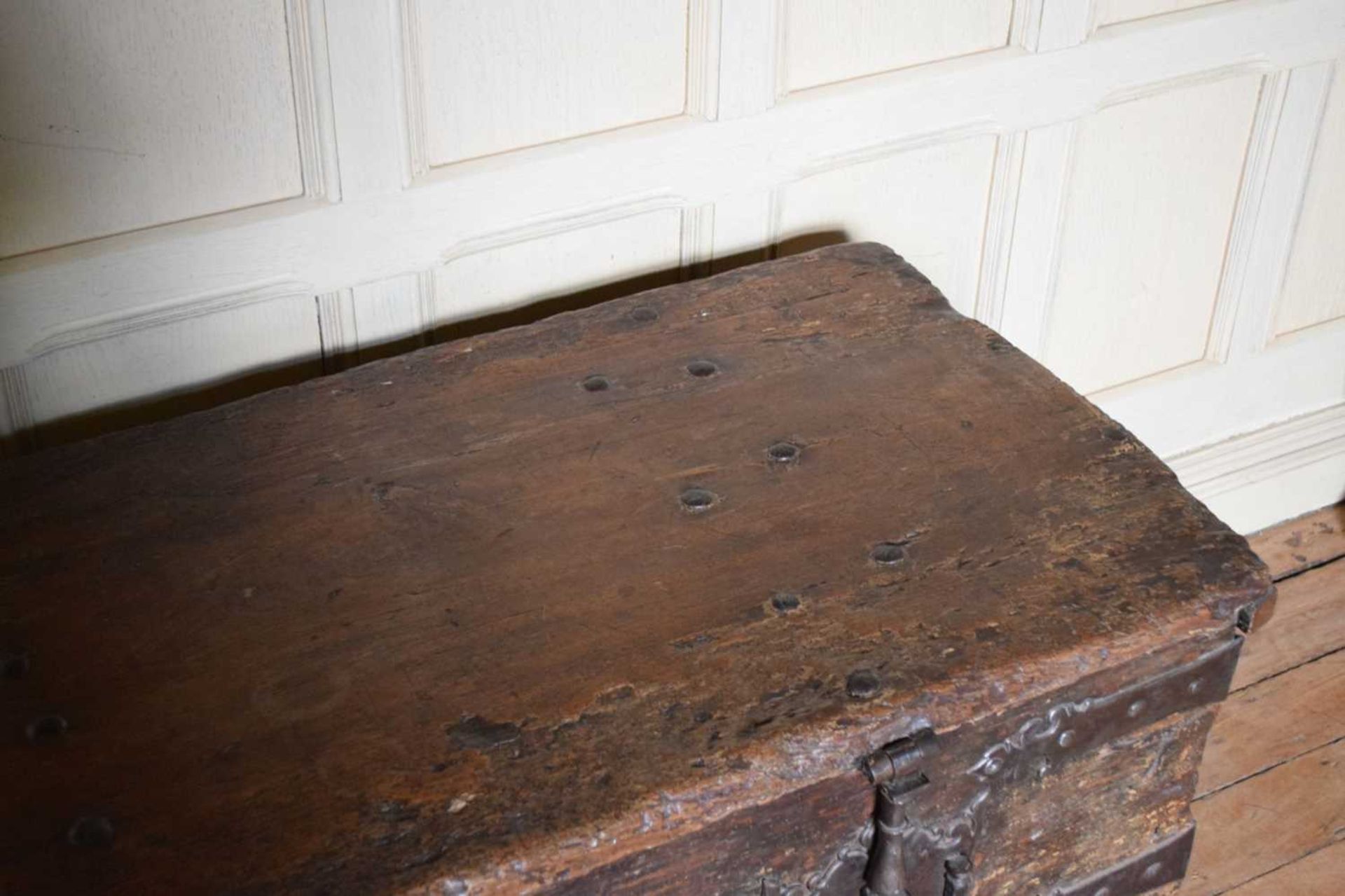 16th Century boarded pine and iron-bound chest - Image 7 of 16