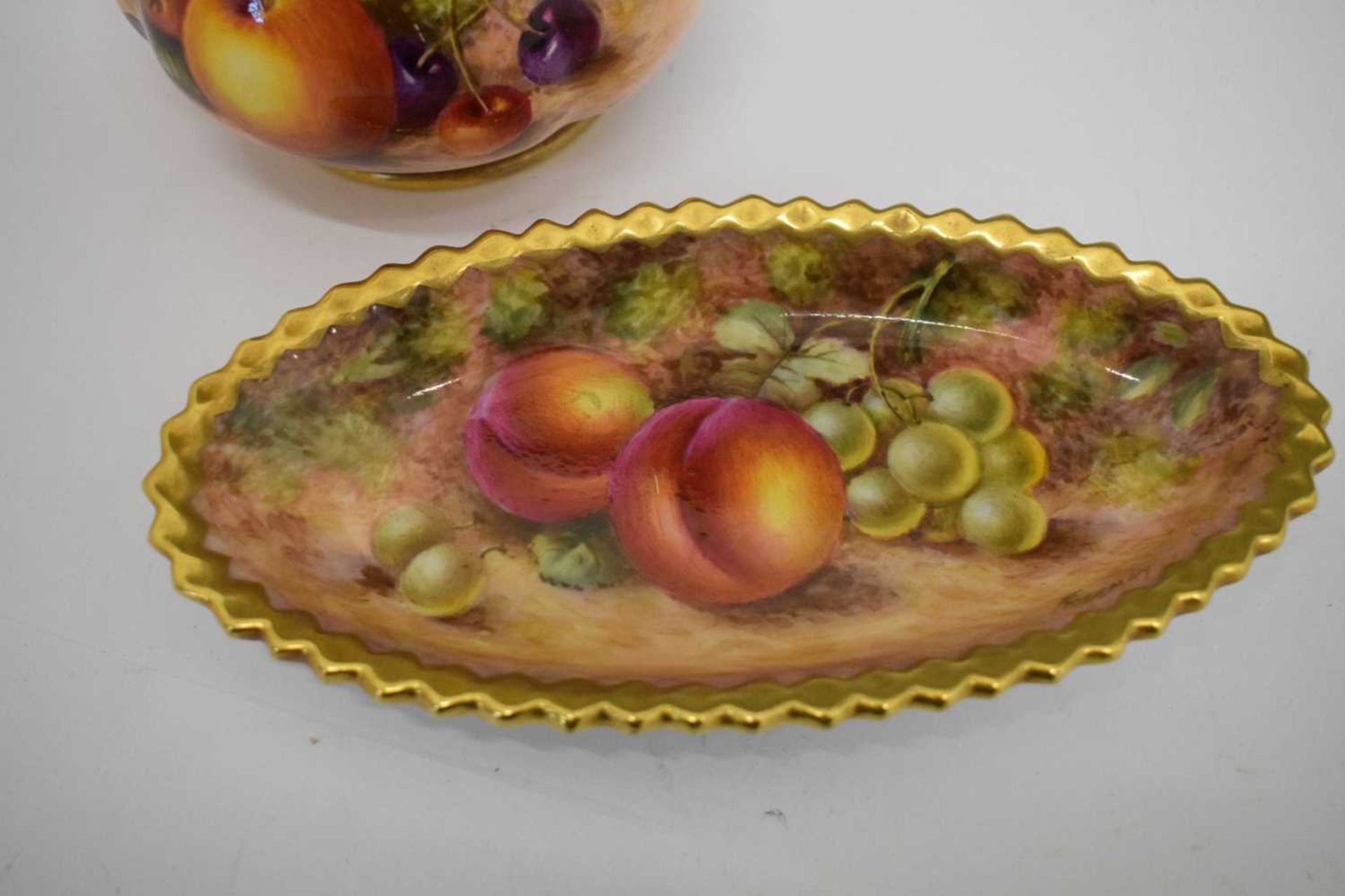 Royal Worcester fruit decorated pot pourri vase and dish - Image 7 of 13