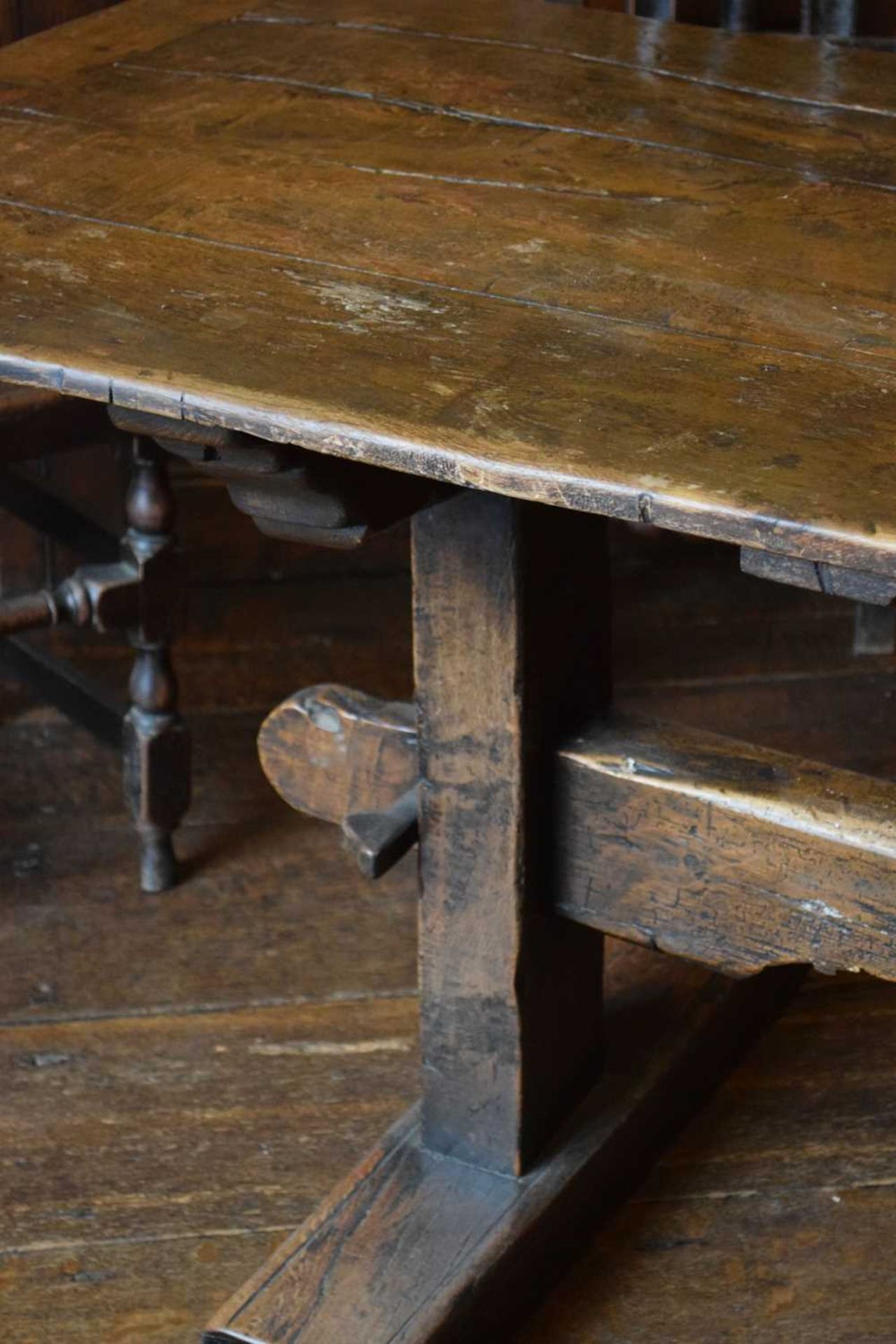 18th Century and later oak trestle table - Image 3 of 11