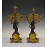 Pair mid 19th Century French patinated bronze and ormolu figural candlesticks