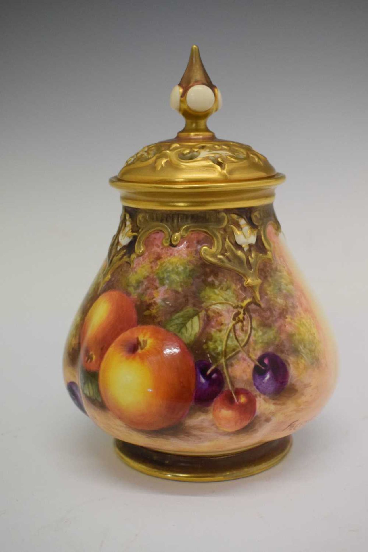 Royal Worcester fruit decorated pot pourri vase and dish - Image 8 of 13