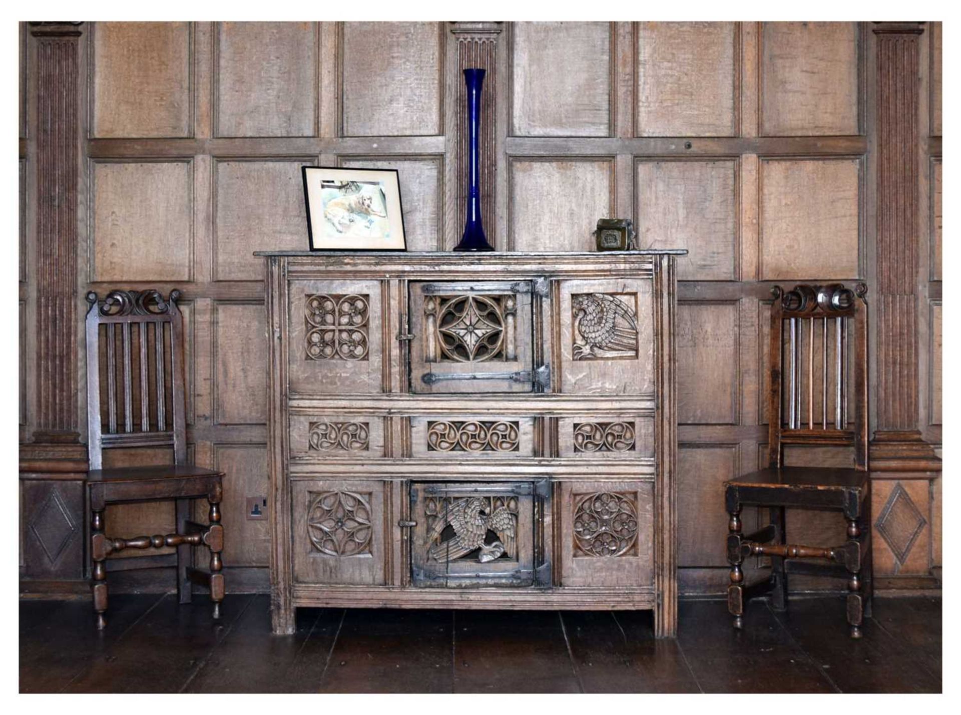 Oak aumbry, in the English manner of circa 1500