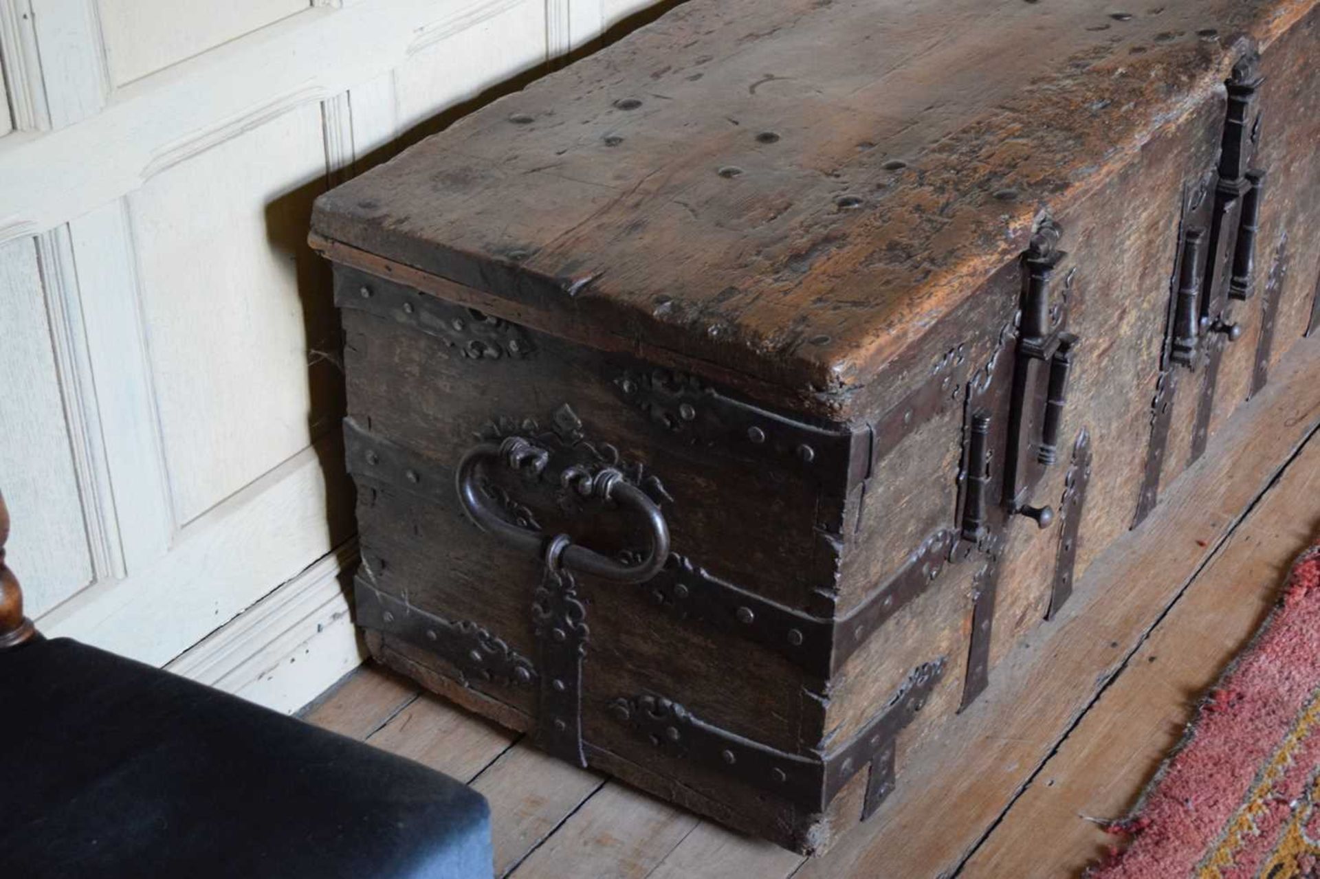 16th Century boarded pine and iron-bound chest - Image 4 of 16