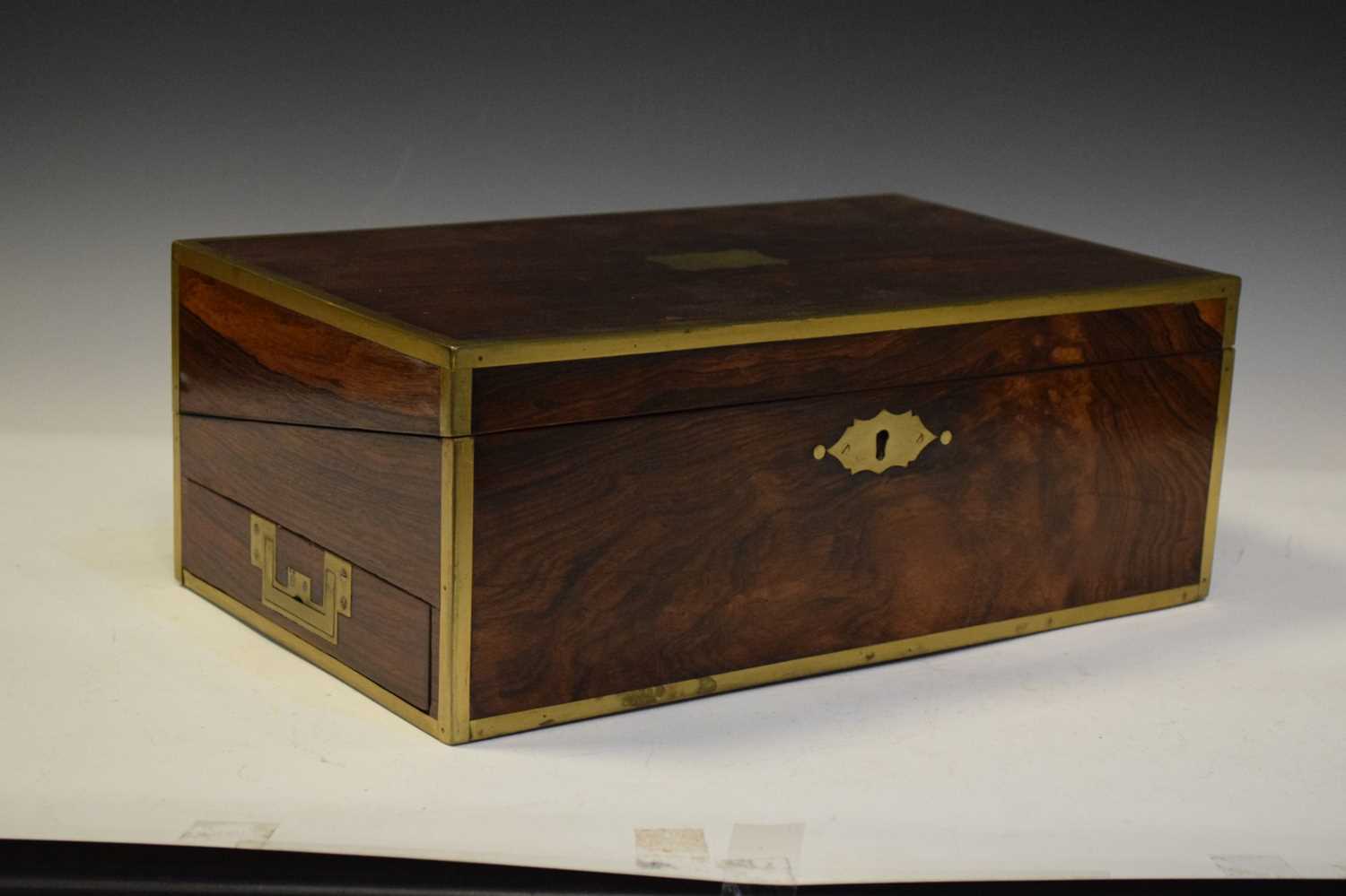 19th Century rosewood and brass bound writing slope - Image 9 of 10