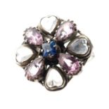 Arts & Crafts ring set with heart-shaped moonstones