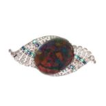 Black opal, diamond, calibré emerald and sapphire brooch