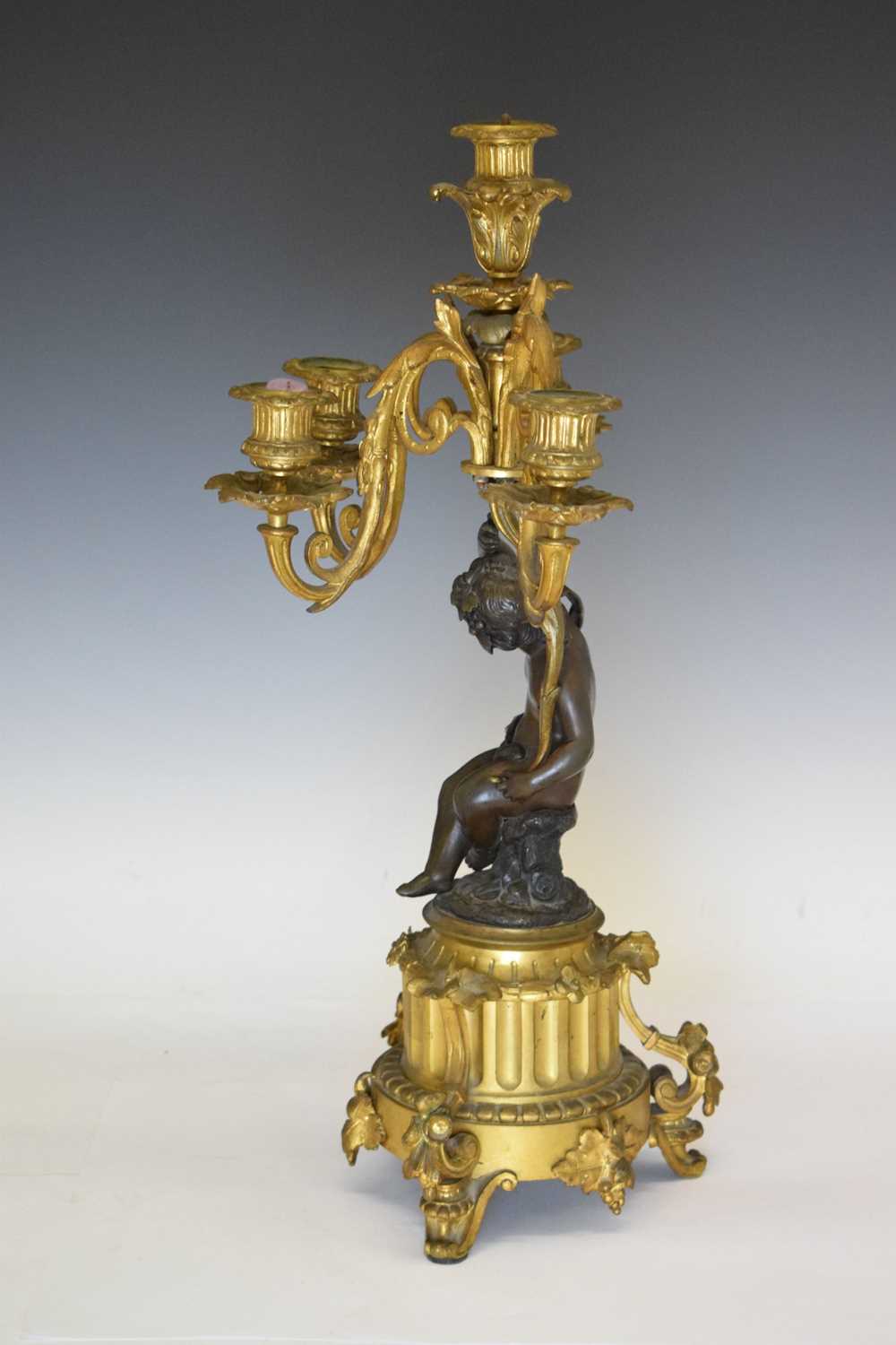 Pair mid 19th Century French patinated bronze and ormolu figural candlesticks - Image 2 of 15