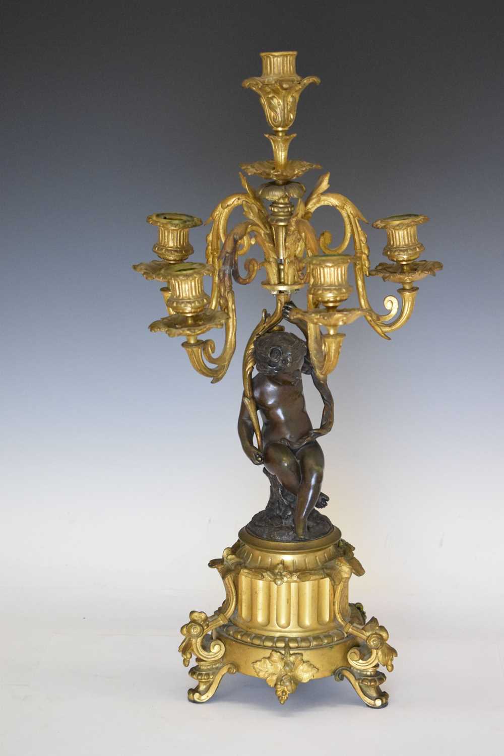 Pair mid 19th Century French patinated bronze and ormolu figural candlesticks - Image 9 of 15