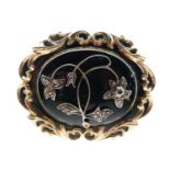 Victorian diamond and enamel mourning brooch