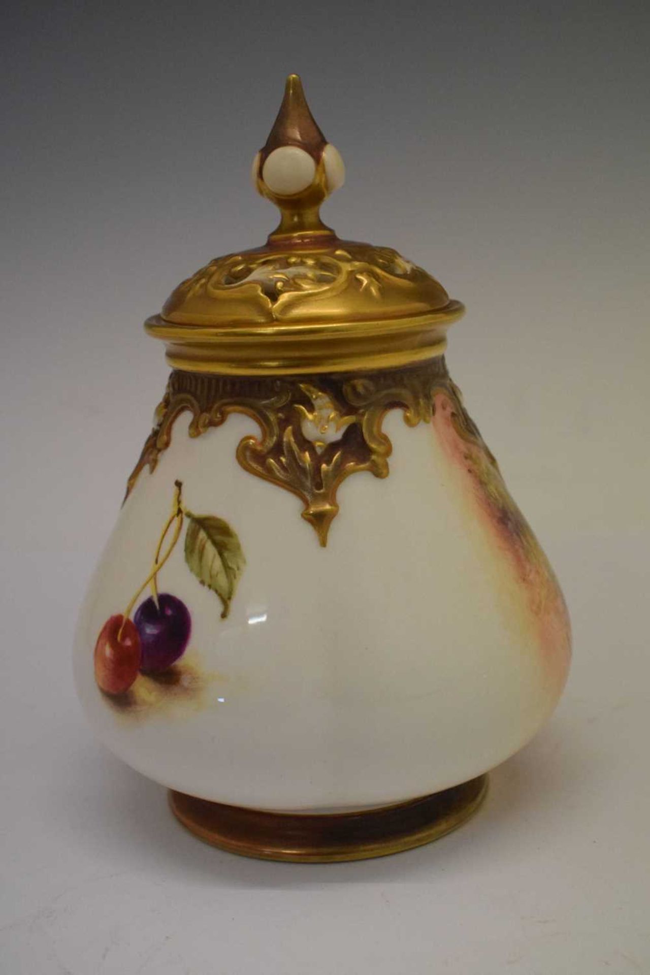 Royal Worcester fruit decorated pot pourri vase and dish - Image 12 of 13