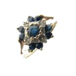 9ct gold cluster ring set blue and white stones
